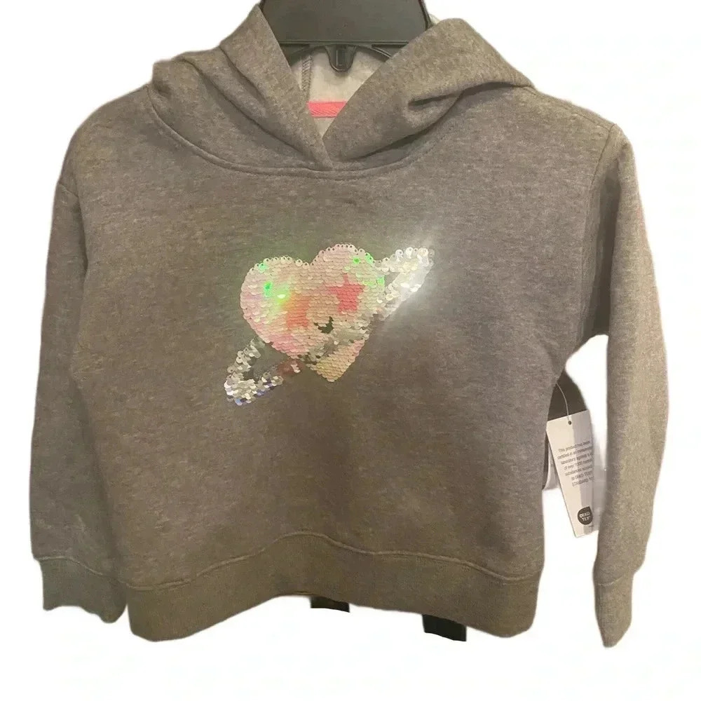 Epic Threads Little Girls Heart Flip-Sequin Graphic Hoodie Size 5 NWT